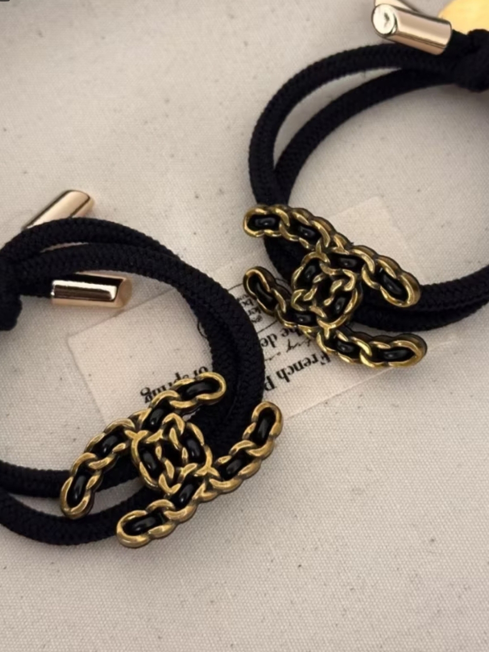 Black Hair Tie With Gold Chain Accent 2 PIECES